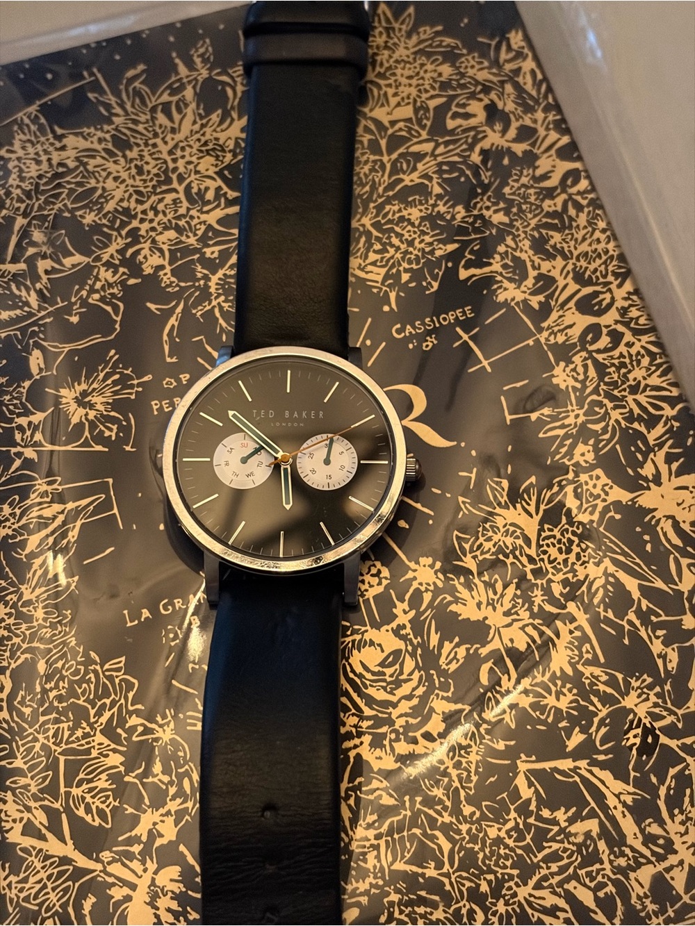 Ted Baker Black Leather Dual-Subdial Watch - Picture 2 of 5